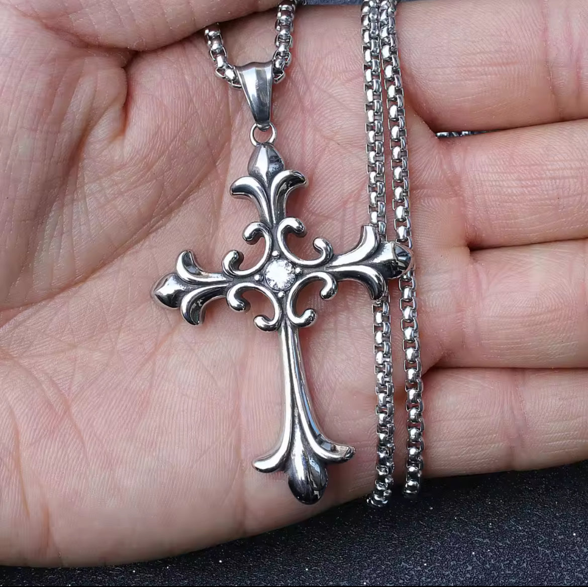 Floral Crystal Cross Pendent